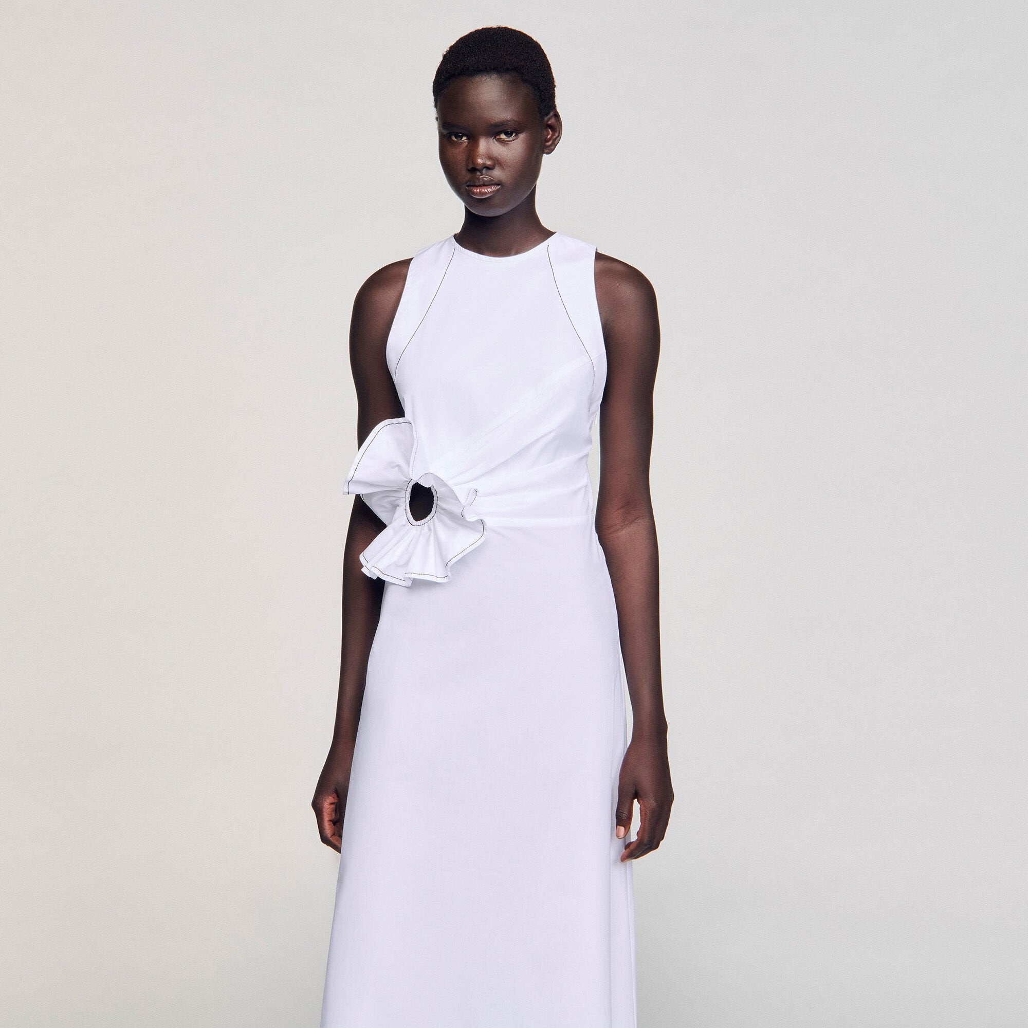 Sandro / Ruffled sleeveless maxi dress White