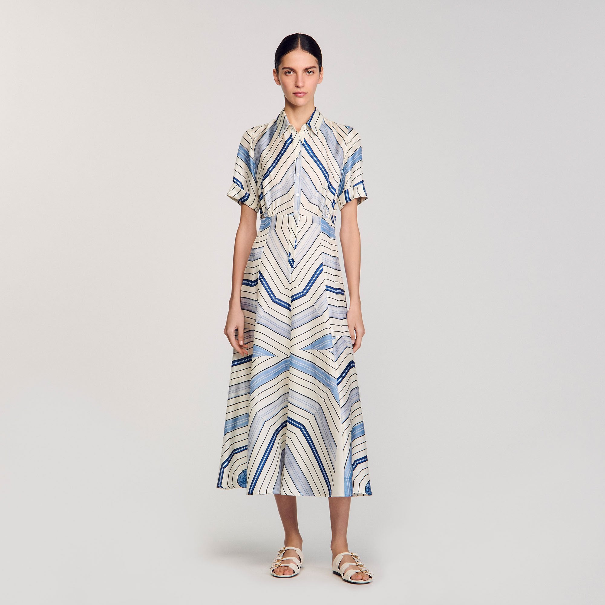 Sandro / Spiral-motif silk midi dress Sky Blue