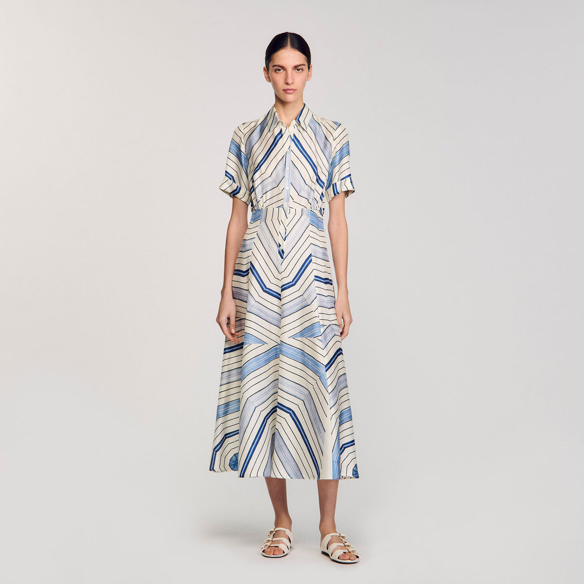 Sandro / Spiral-motif silk midi dress Sky Blue