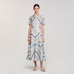 Sandro / Spiral-motif silk midi dress Sky Blue