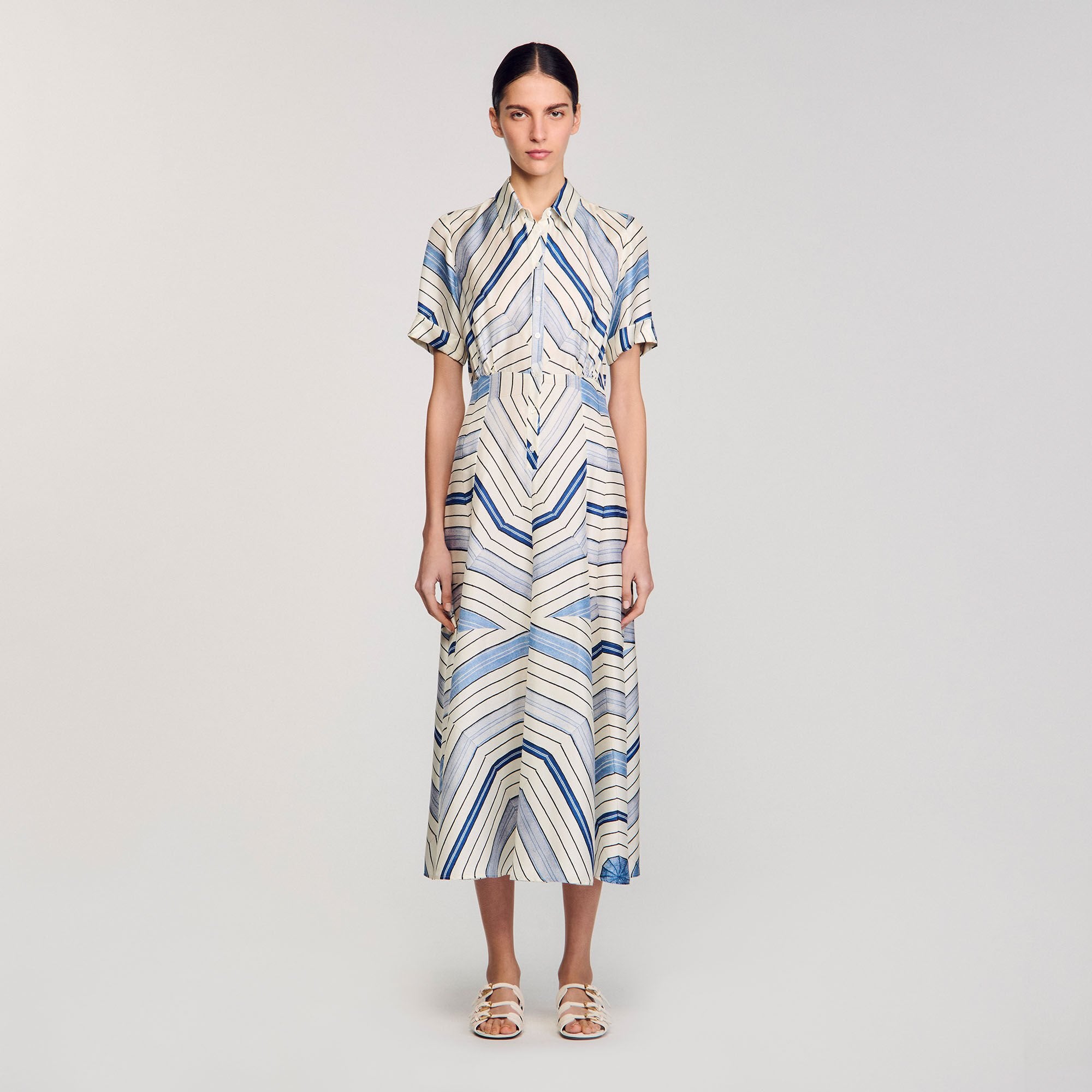 Sandro / Spiral-motif silk midi dress Sky Blue