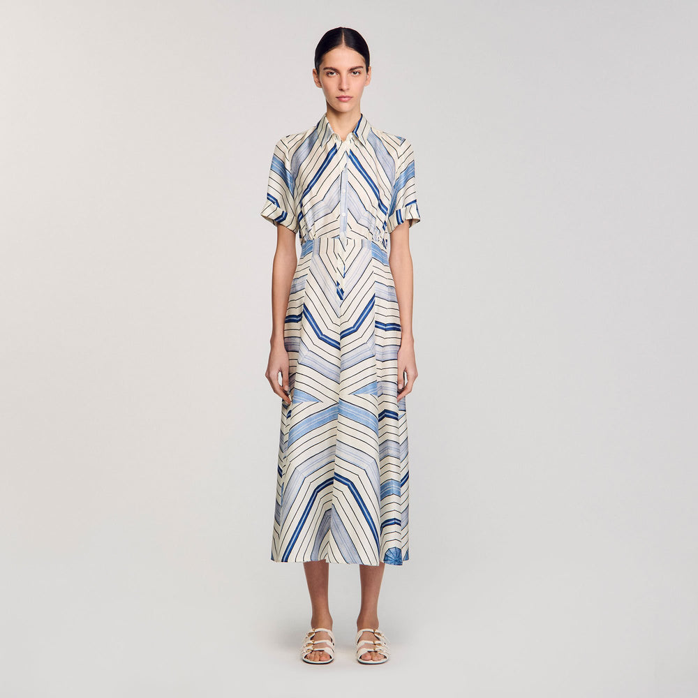 Sandro / Spiral-motif silk midi dress Sky Blue
