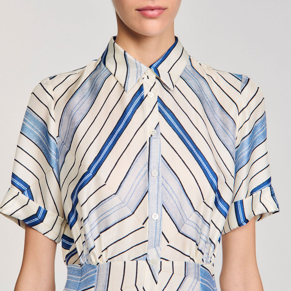 Sandro / Spiral-motif silk midi dress Sky Blue
