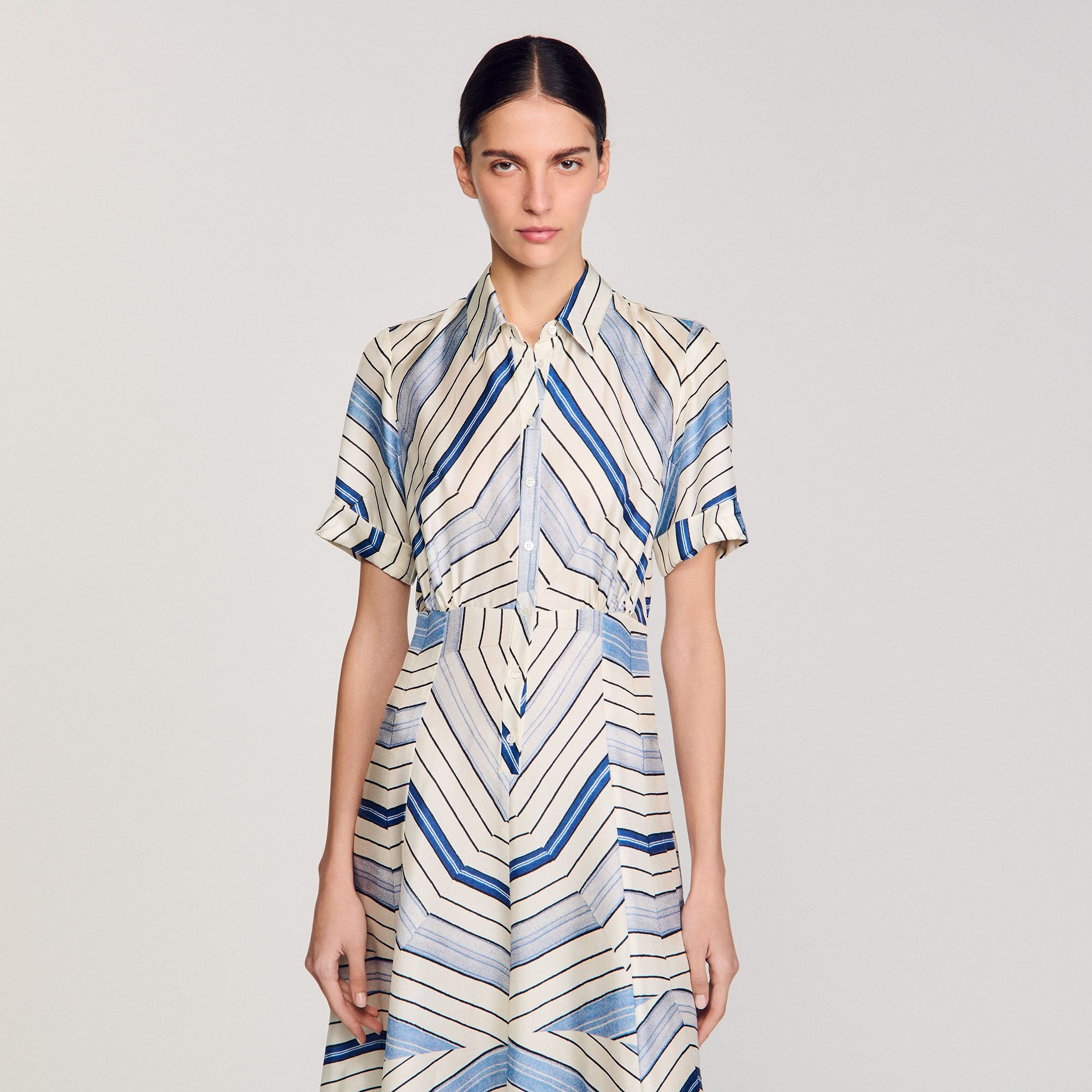 Sandro / Spiral-motif silk midi dress Sky Blue