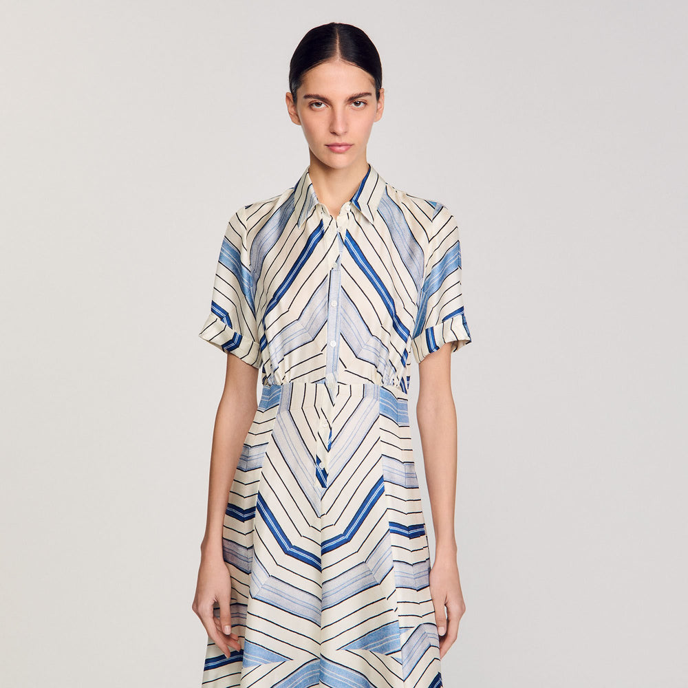 Sandro / Spiral-motif silk midi dress Sky Blue