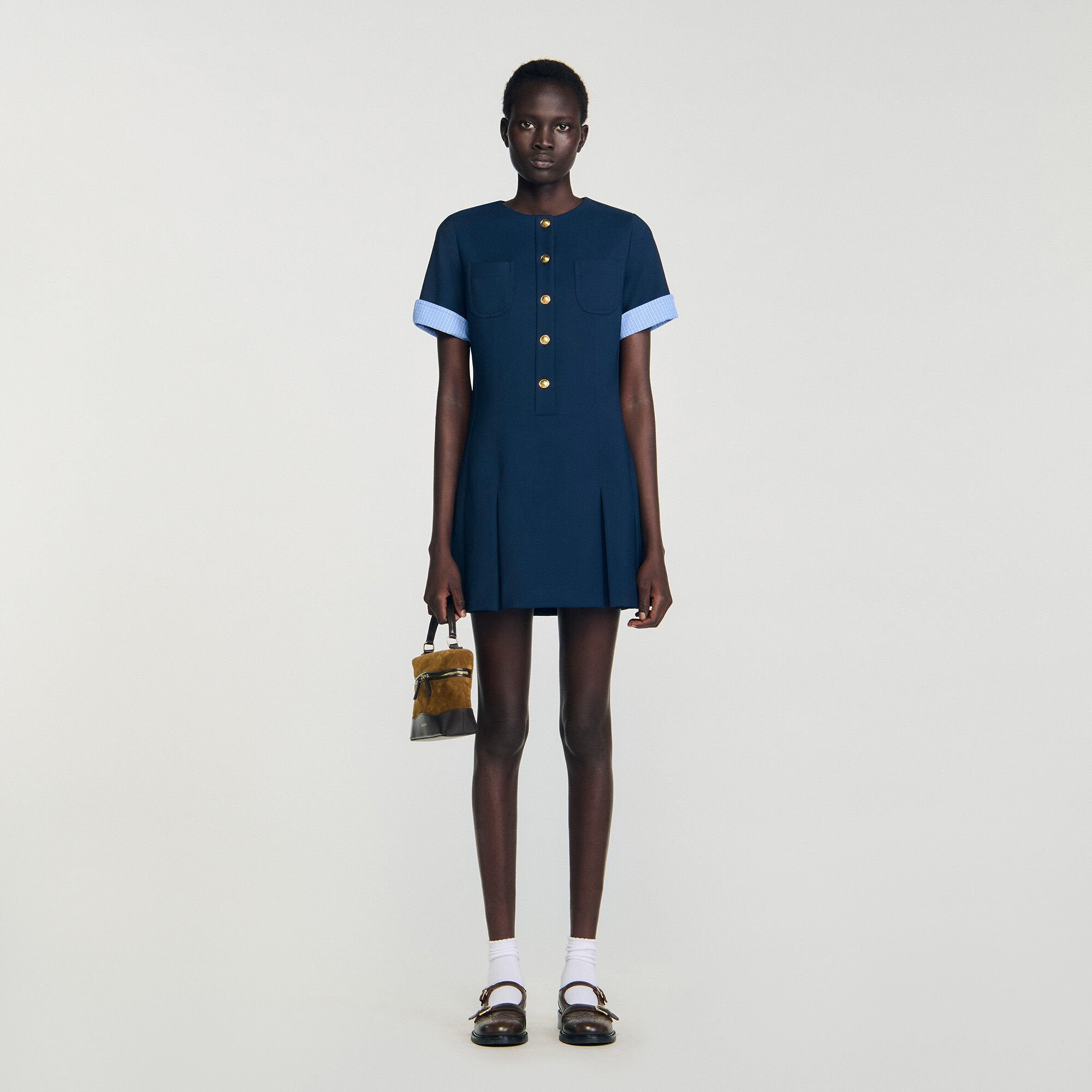 Sandro / Mini pleated dress Navy Blue