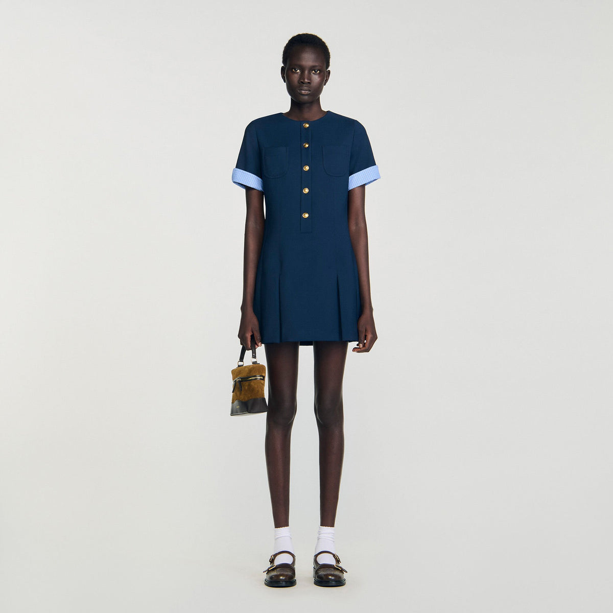 Sandro / Mini pleated dress Navy Blue