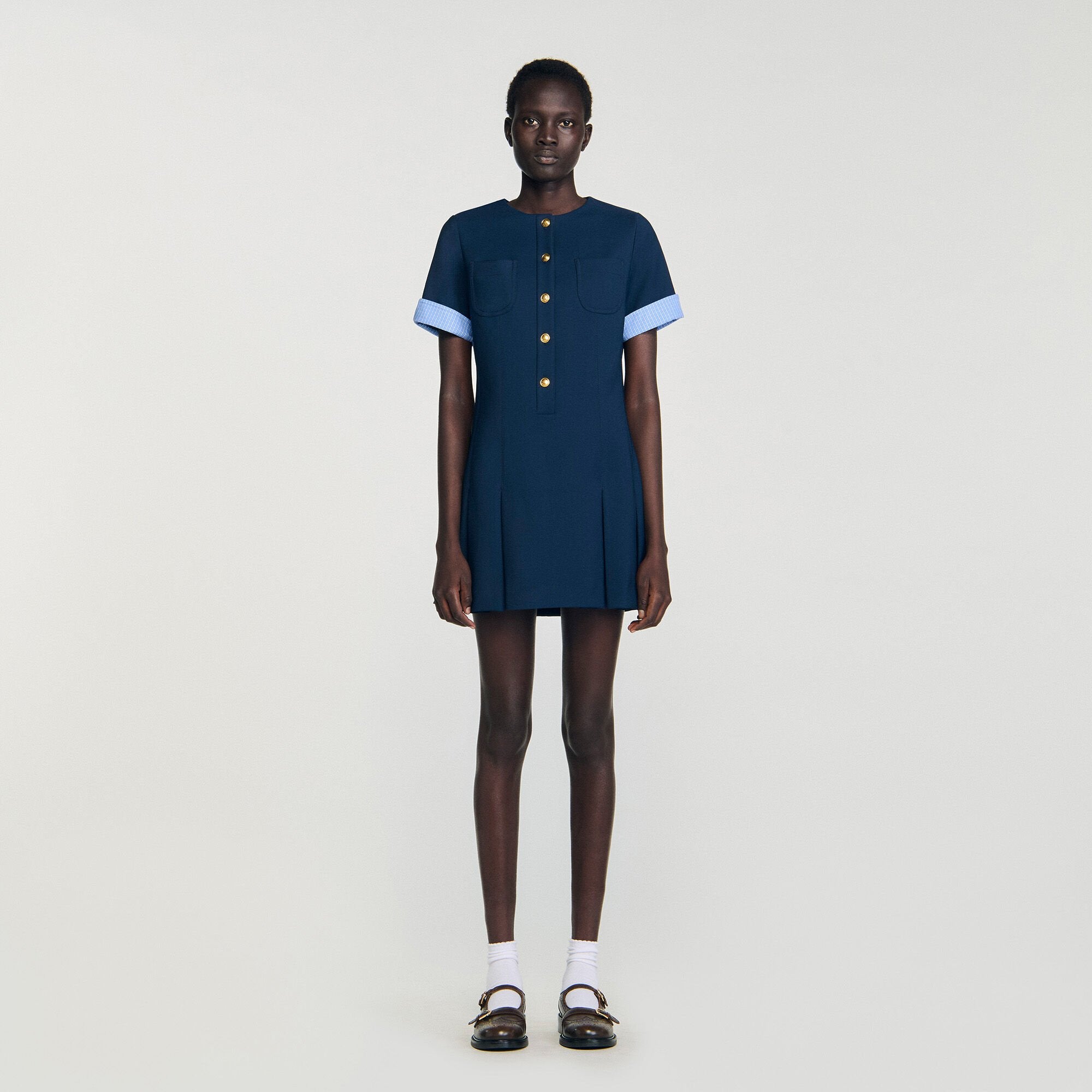 Sandro / Mini pleated dress Navy Blue