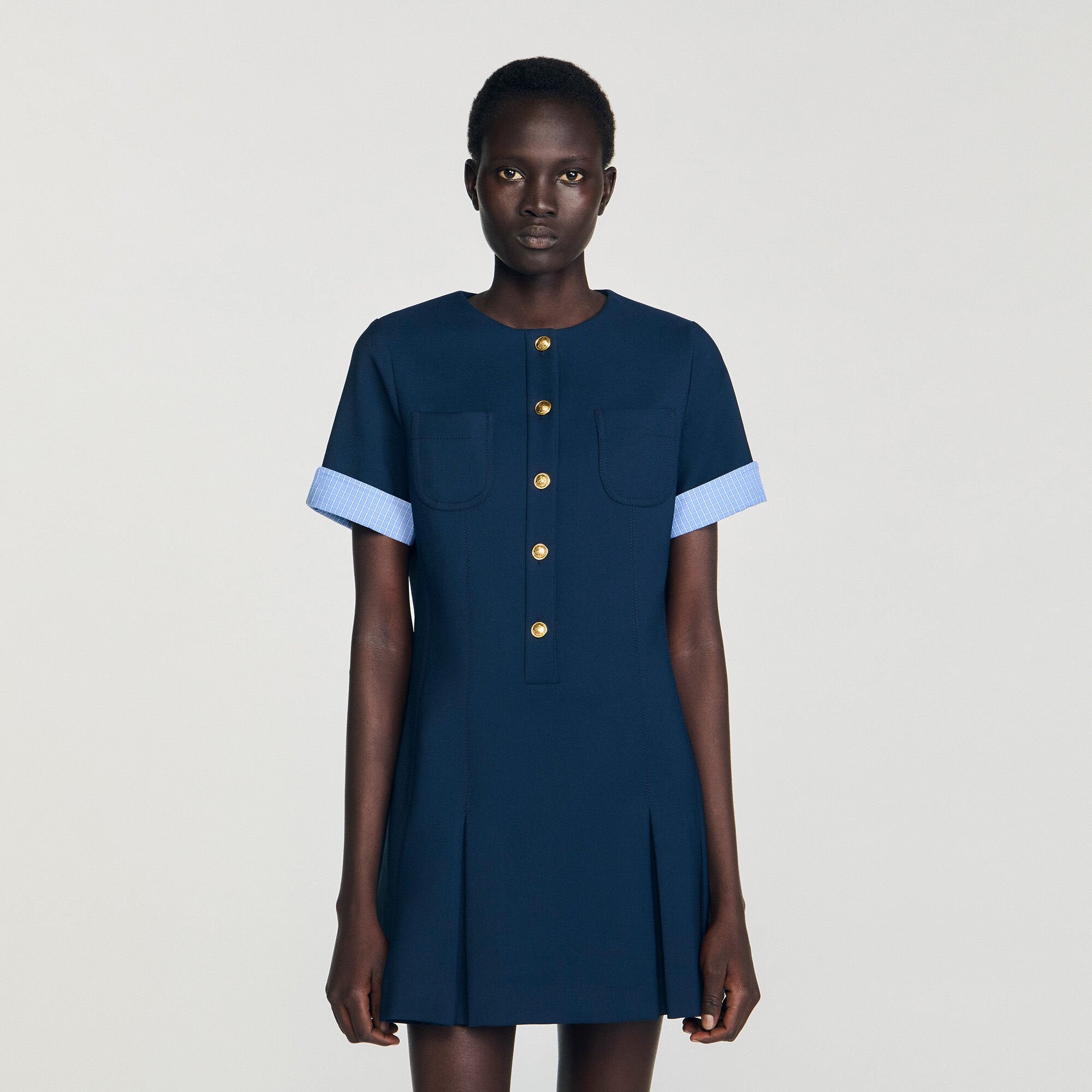 Sandro / Mini pleated dress Navy Blue