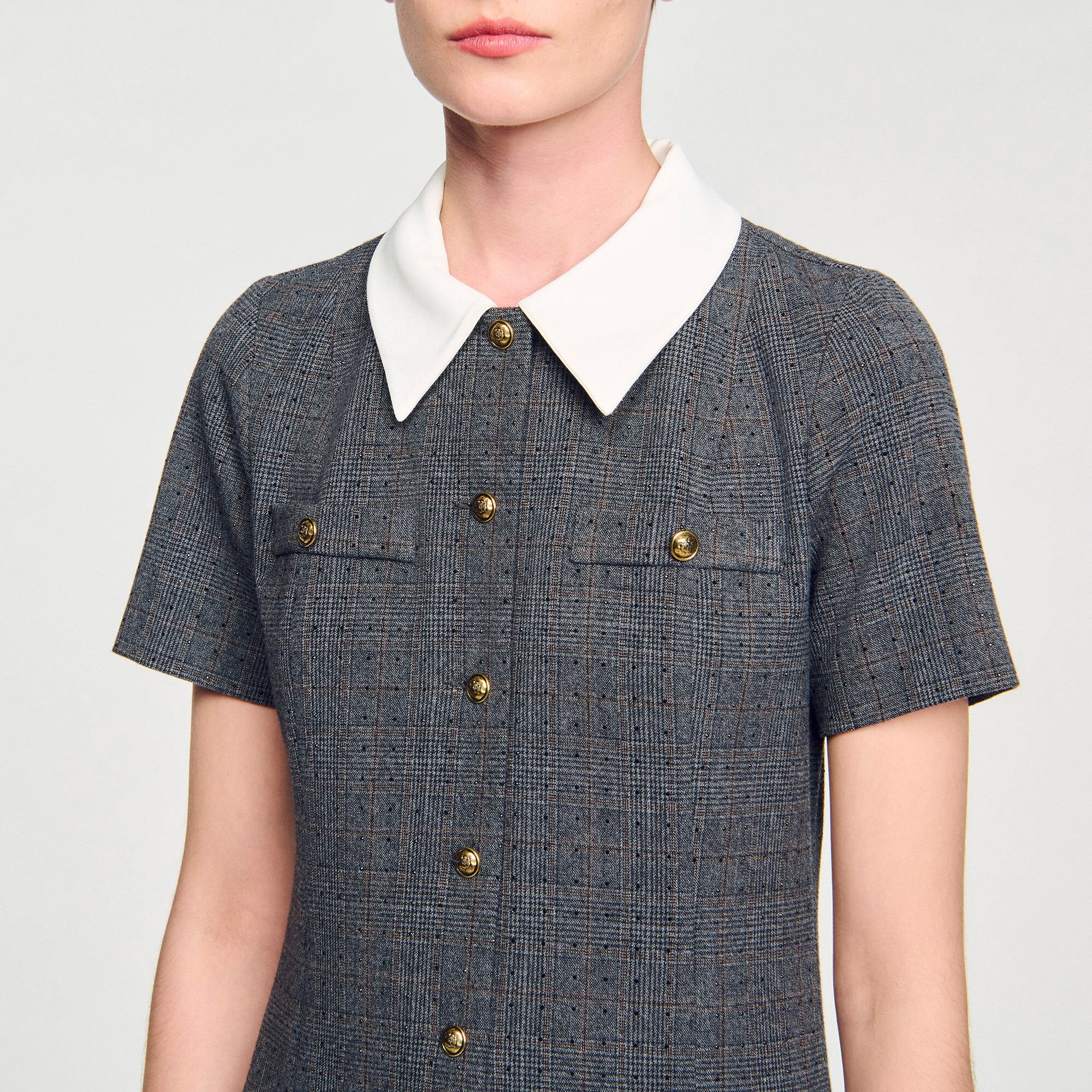 Sandro / Mini pleated dress with rhinestones Grey / Brown