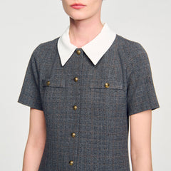 Sandro / Mini pleated dress with rhinestones Grey / Brown