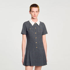 Sandro / Mini pleated dress with rhinestones Grey / Brown