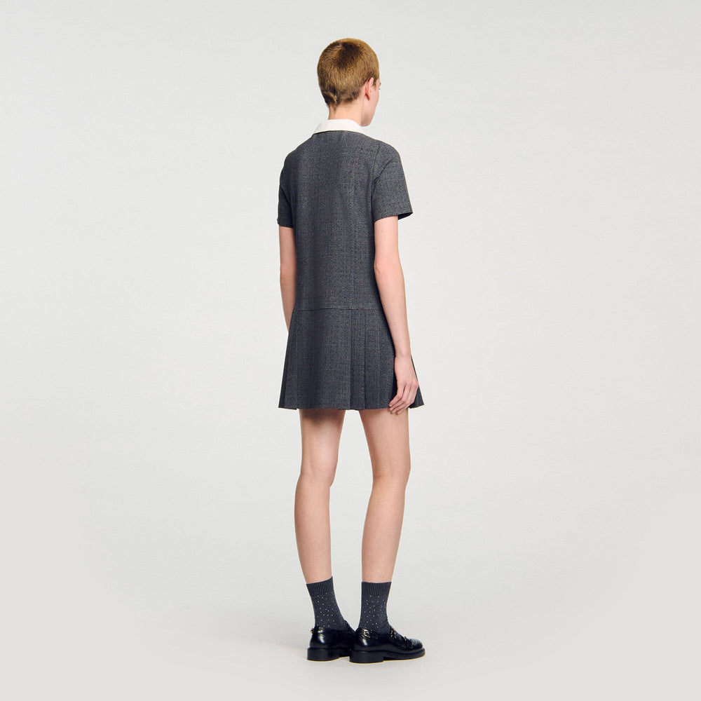 Sandro / Mini pleated dress with rhinestones Grey / Brown