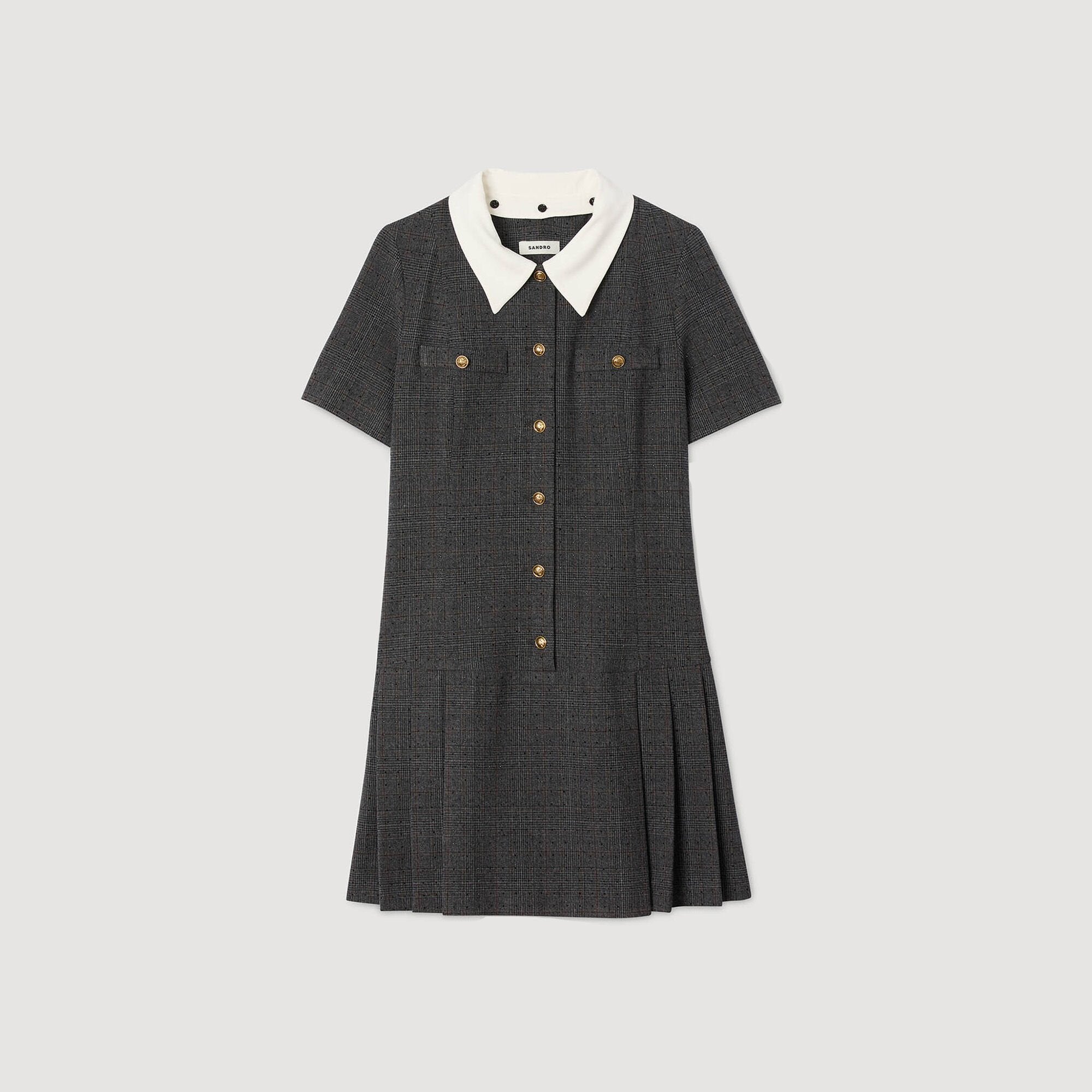 Sandro / Mini pleated dress with rhinestones Grey / Brown