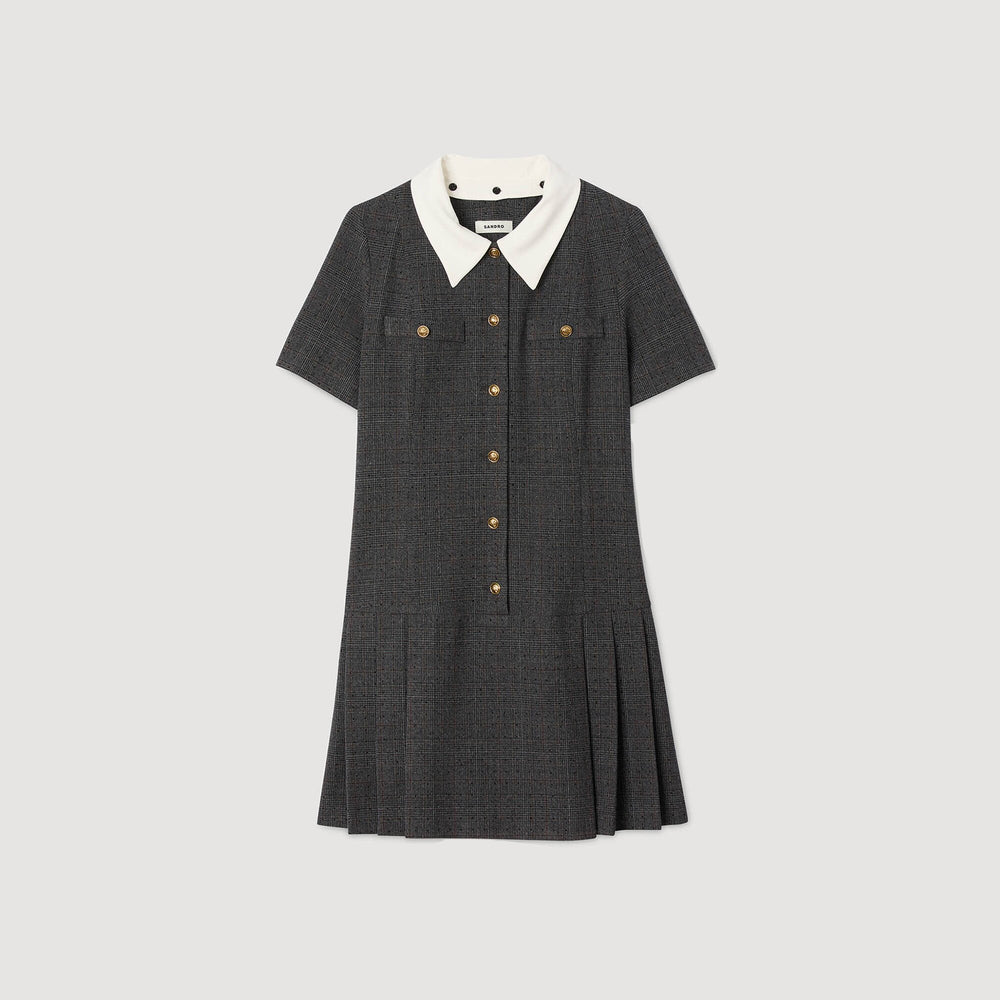 Sandro / Mini pleated dress with rhinestones Grey / Brown