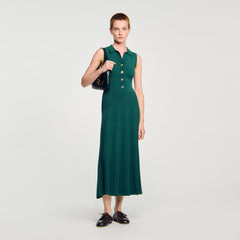 Sandro / Knit dress with polo neck Dark Green