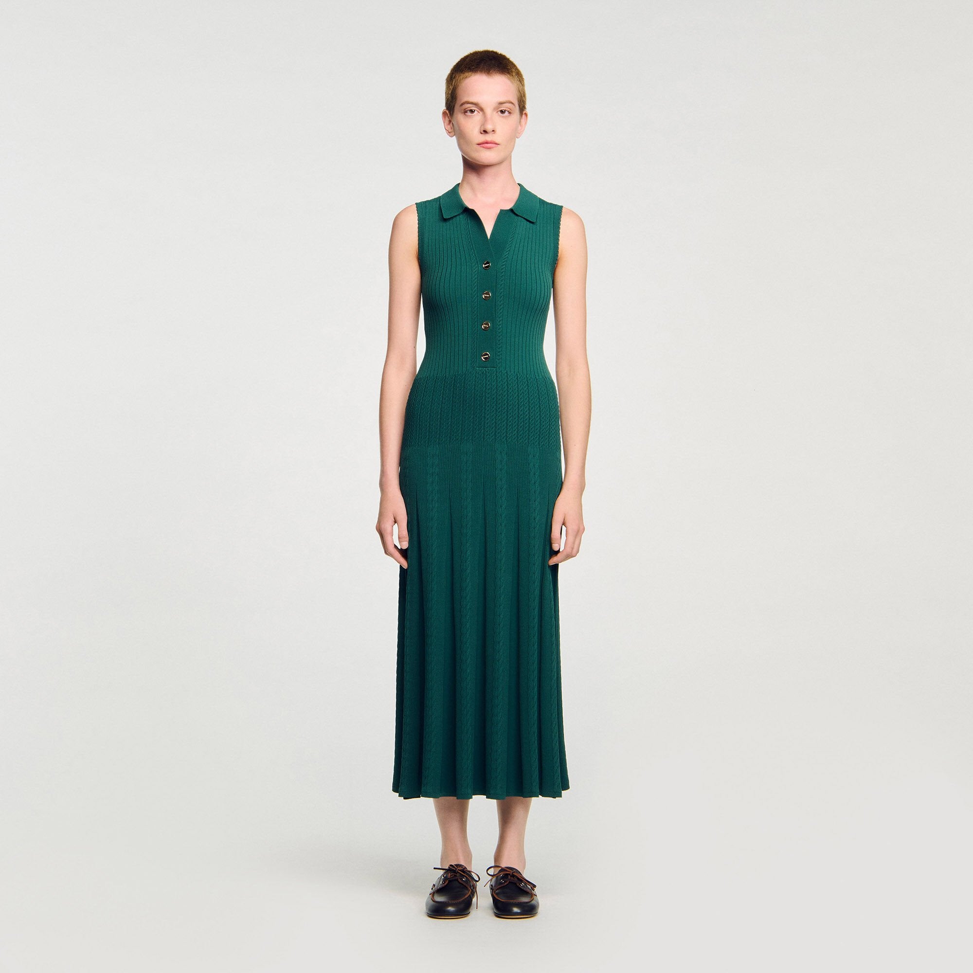 Sandro / Knit dress with polo neck Dark Green