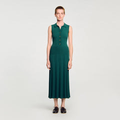 Sandro / Knit dress with polo neck Dark Green