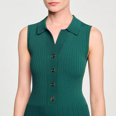 Sandro / Knit dress with polo neck Dark Green