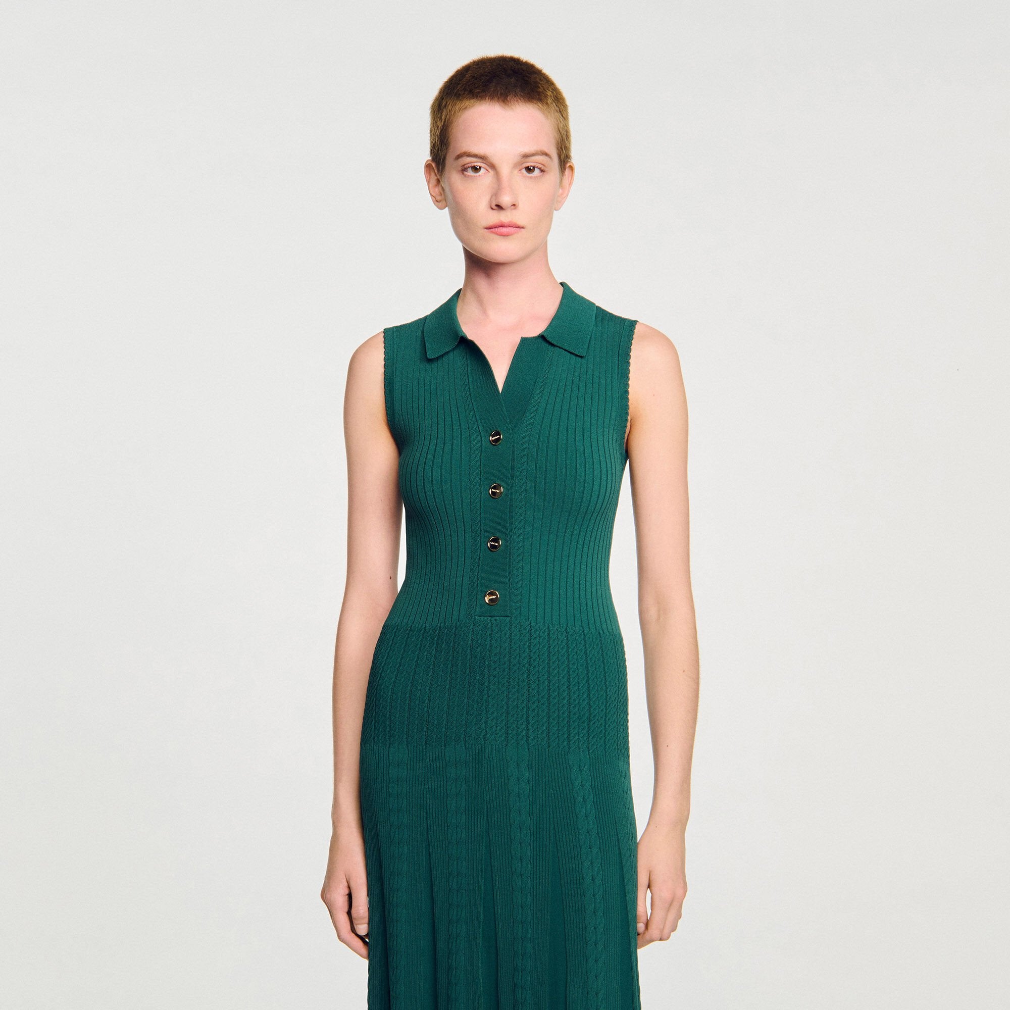 Sandro / Knit dress with polo neck Dark Green