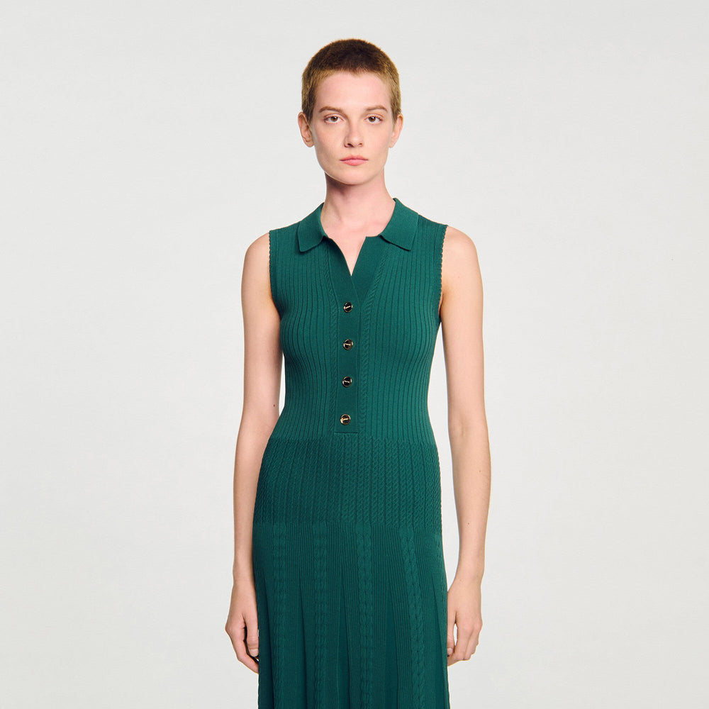 Sandro / Knit dress with polo neck Dark Green