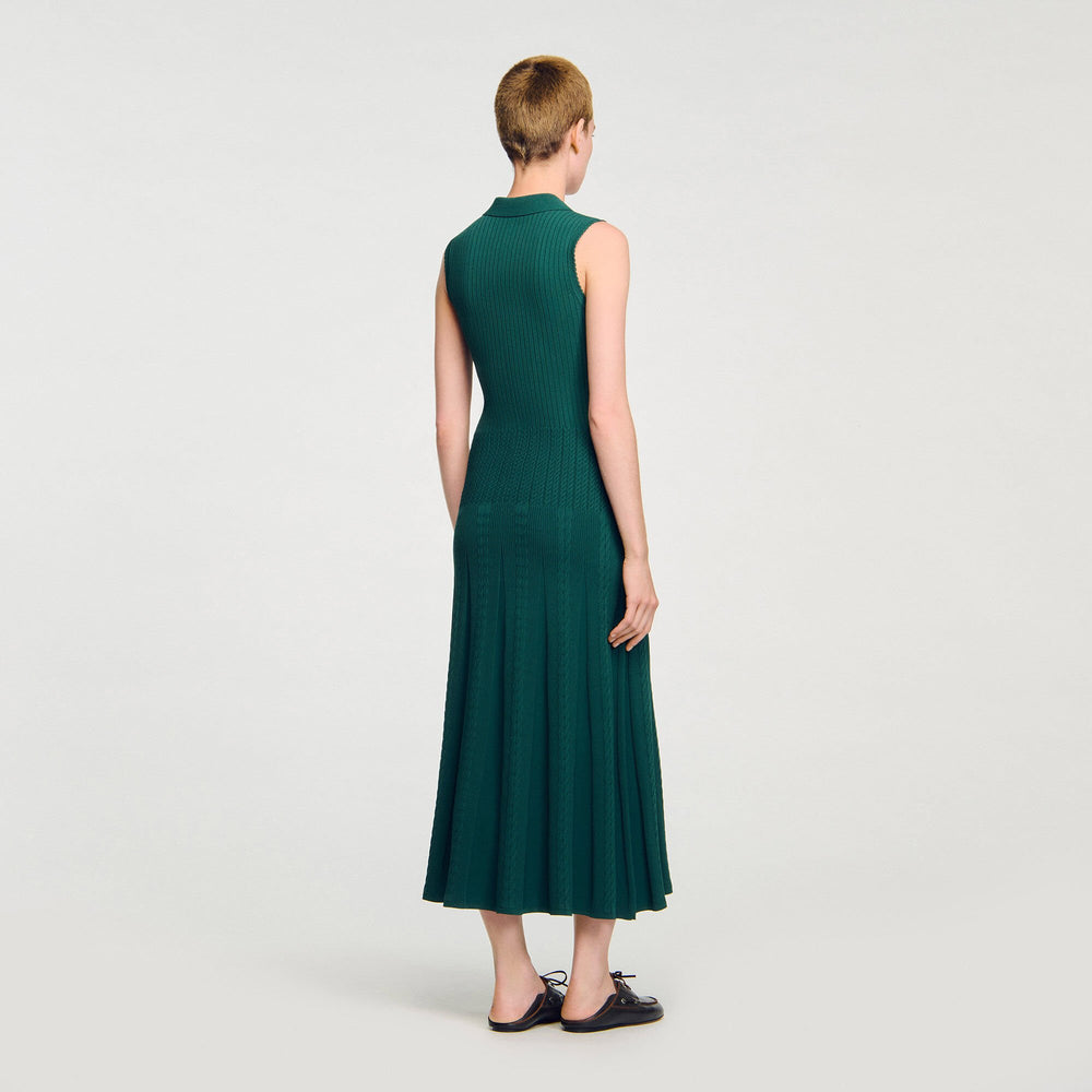Sandro / Knit dress with polo neck Dark Green