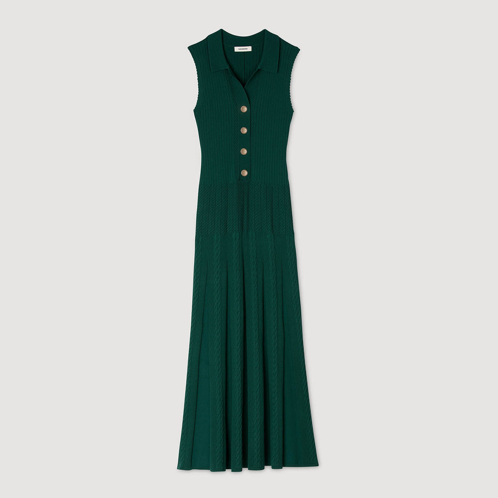 Sandro / Knit dress with polo neck Dark Green