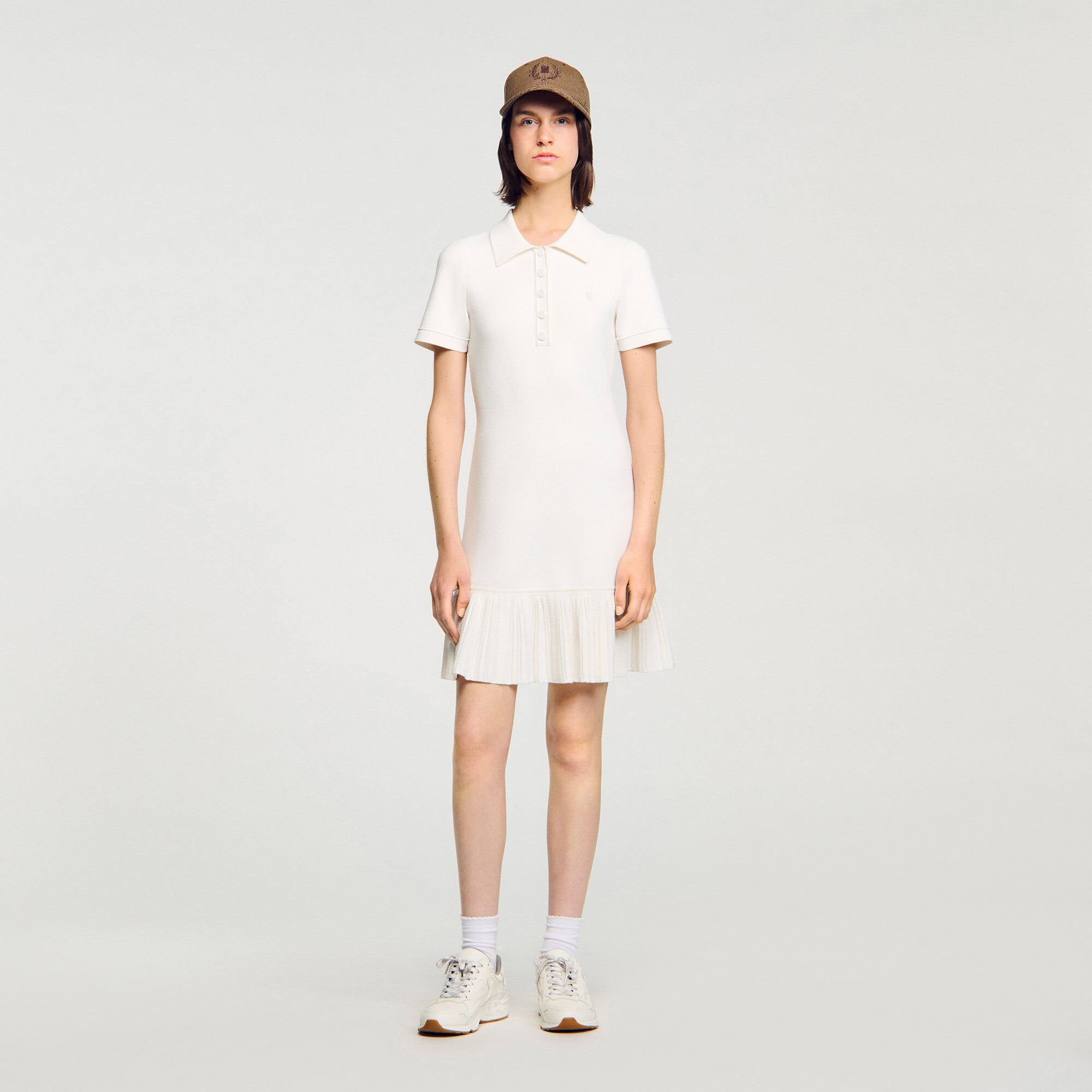 Sandro / Mini knit dress with polo neck Ecru