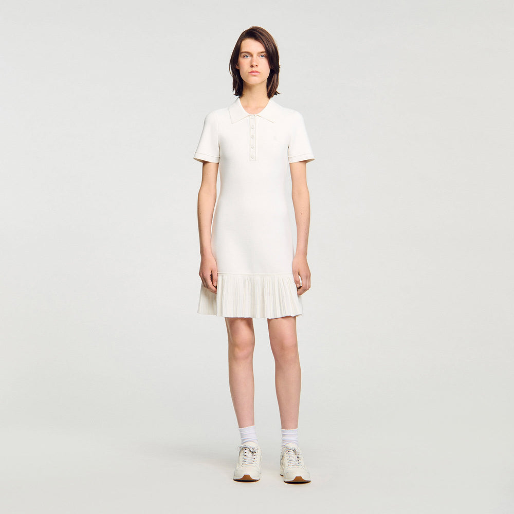 Sandro / Mini knit dress with polo neck Ecru