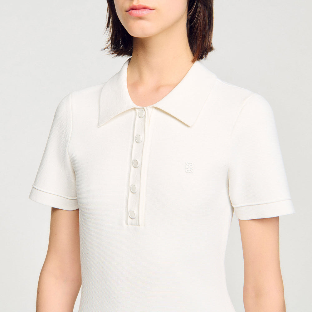 Sandro / Mini knit dress with polo neck Ecru