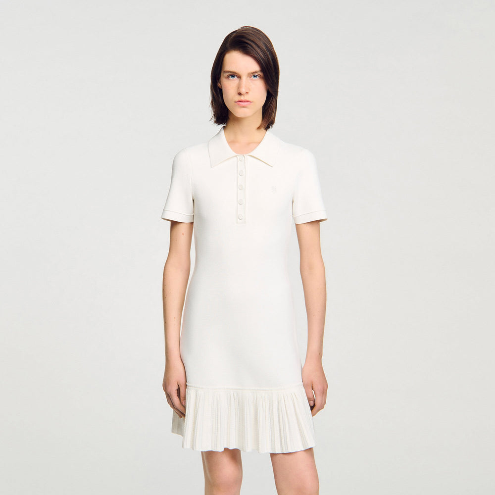 Sandro / Mini knit dress with polo neck Ecru