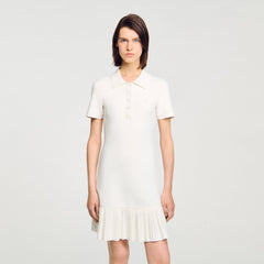 Sandro / Mini knit dress with polo neck Ecru
