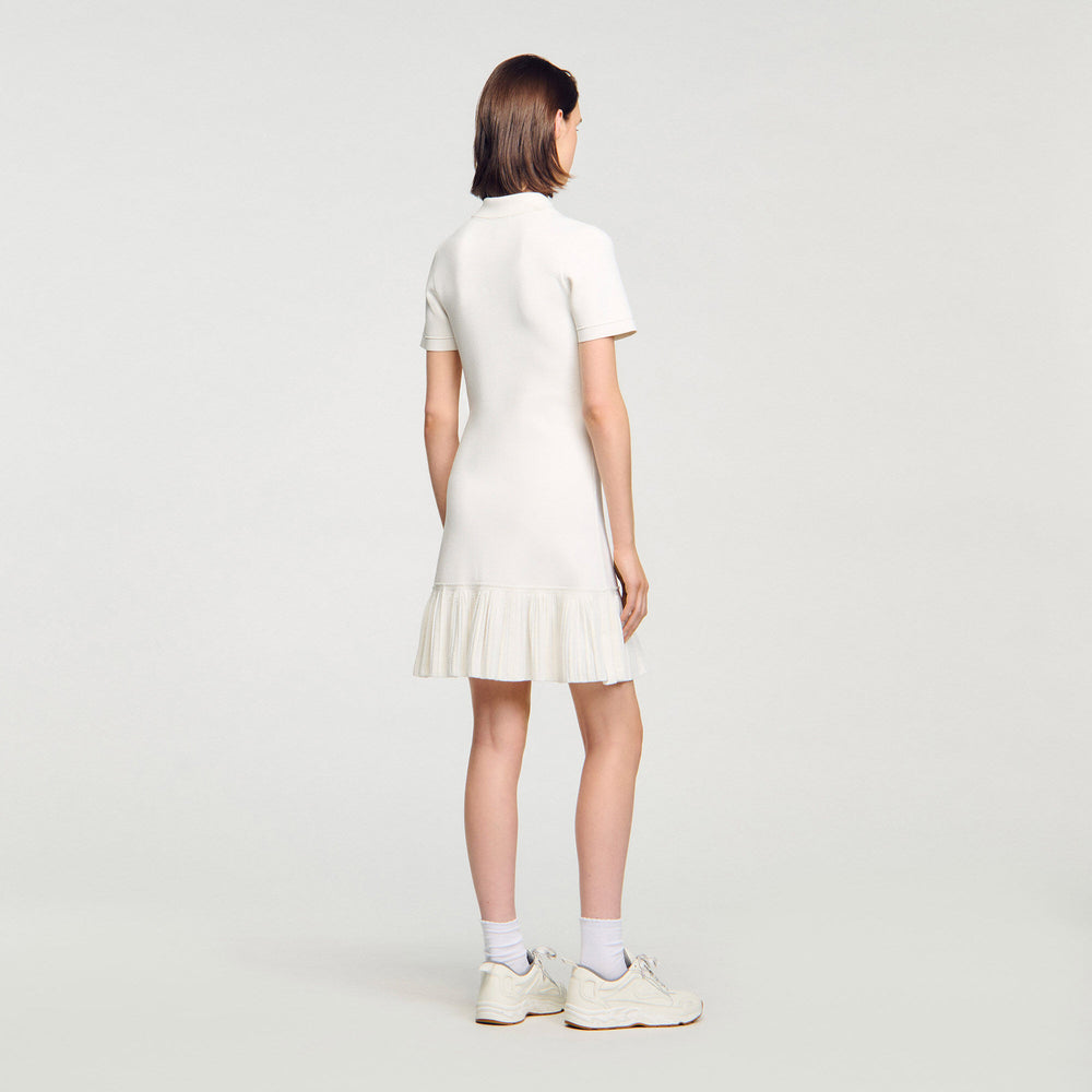 Sandro / Mini knit dress with polo neck Ecru