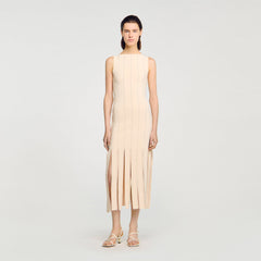 Sandro / Fringed knit maxi dress Ecru
