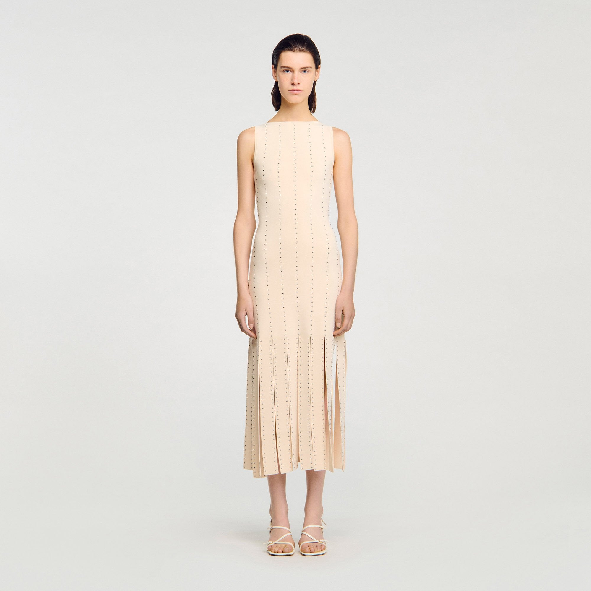 Sandro / Fringed knit maxi dress Ecru
