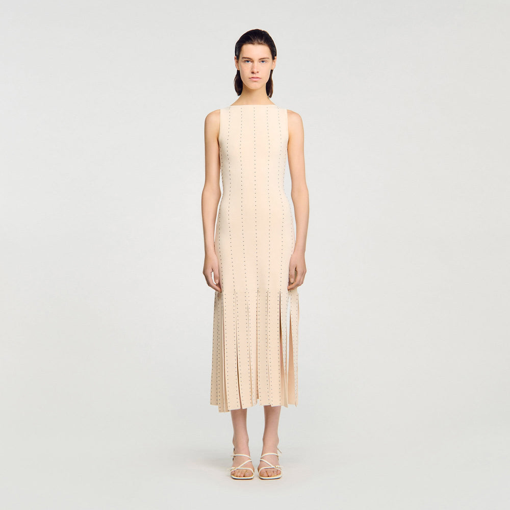 Sandro / Fringed knit maxi dress Ecru