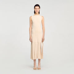 Sandro / Fringed knit maxi dress Ecru