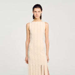Sandro / Fringed knit maxi dress Ecru
