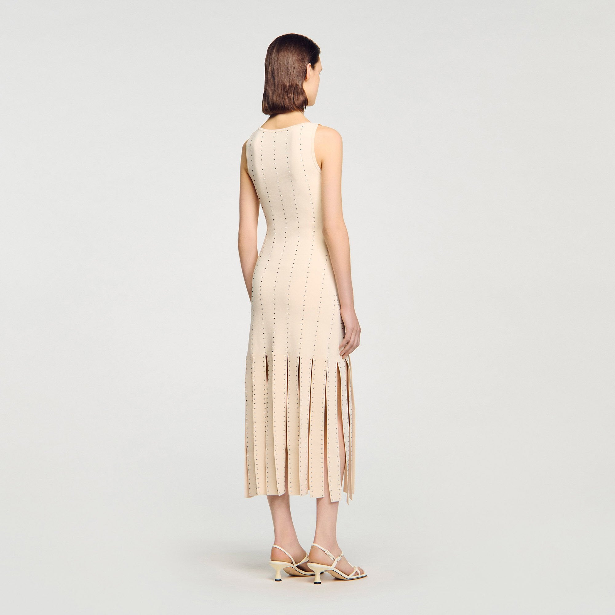 Sandro / Fringed knit maxi dress Ecru