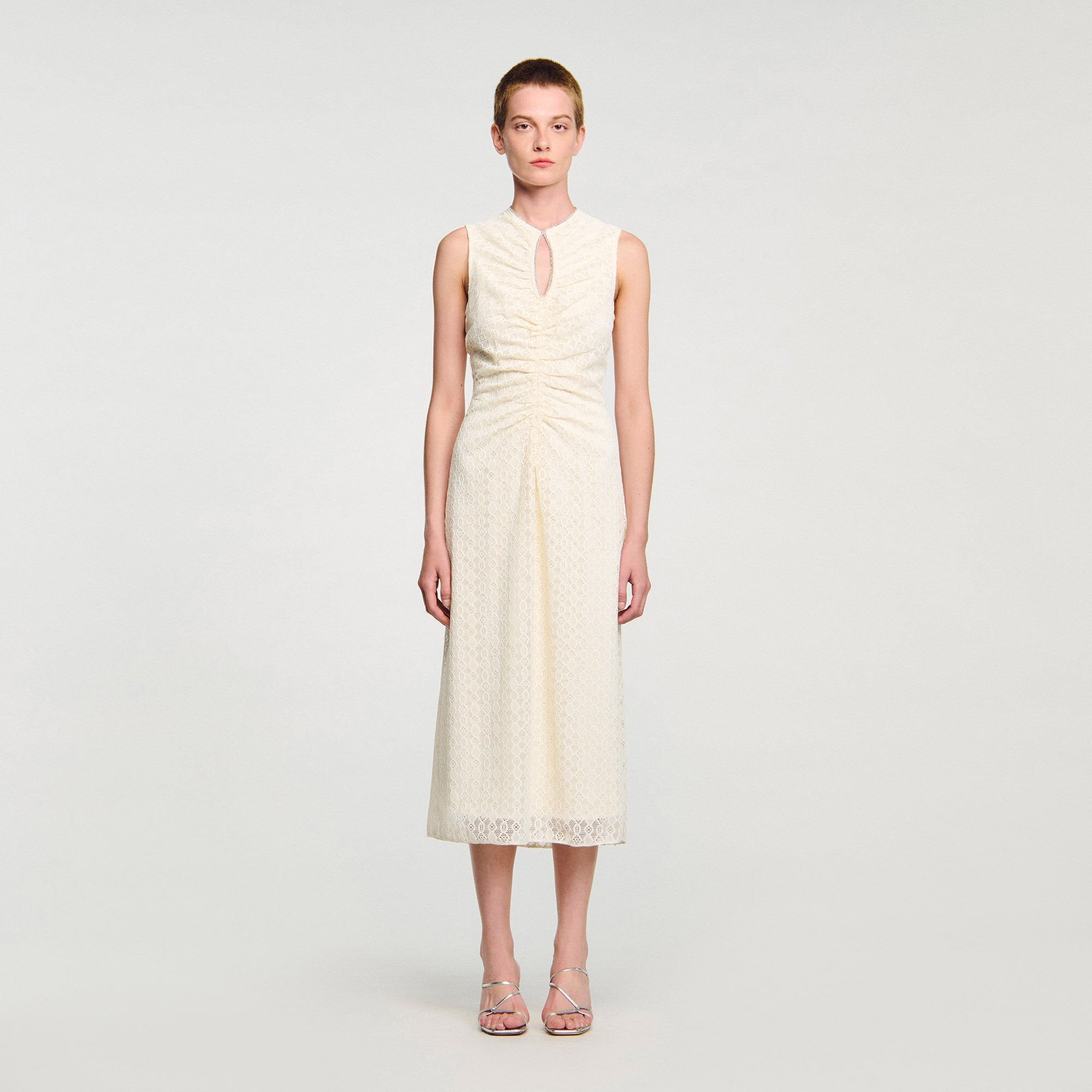 Sandro / Lace keyhole maxi dress Ecru