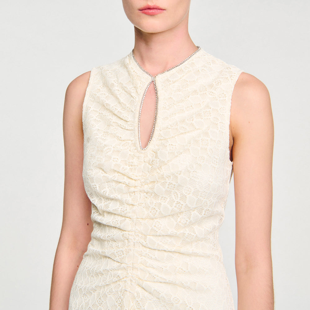Sandro / Lace keyhole maxi dress Ecru