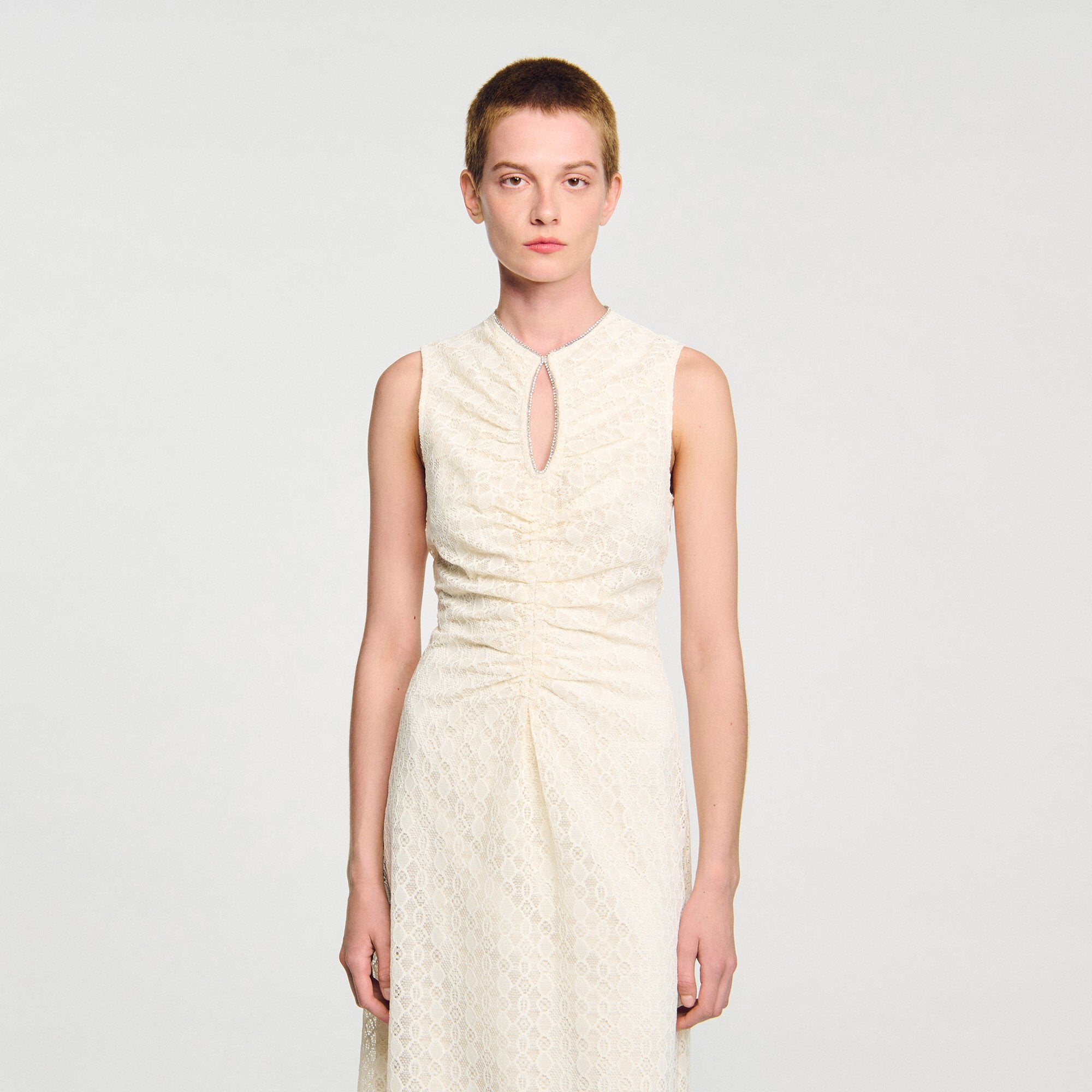 Sandro / Lace keyhole maxi dress Ecru