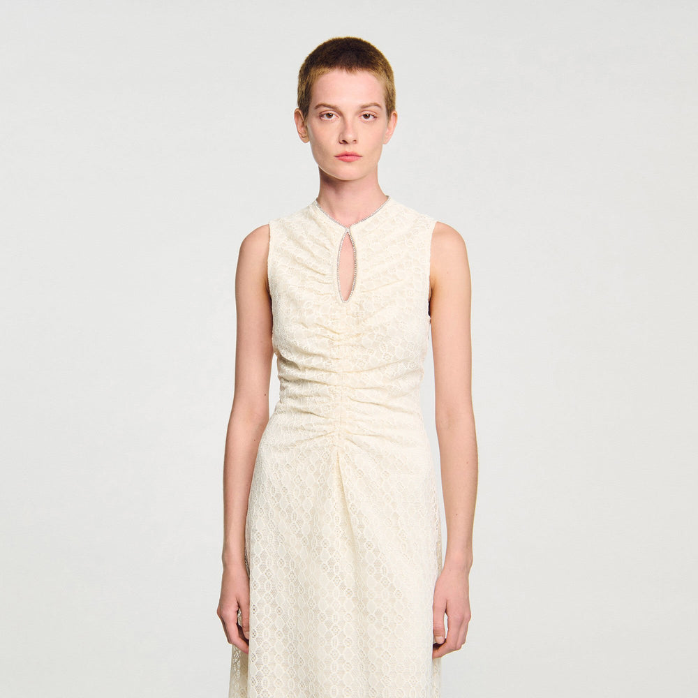 Sandro / Lace keyhole maxi dress Ecru