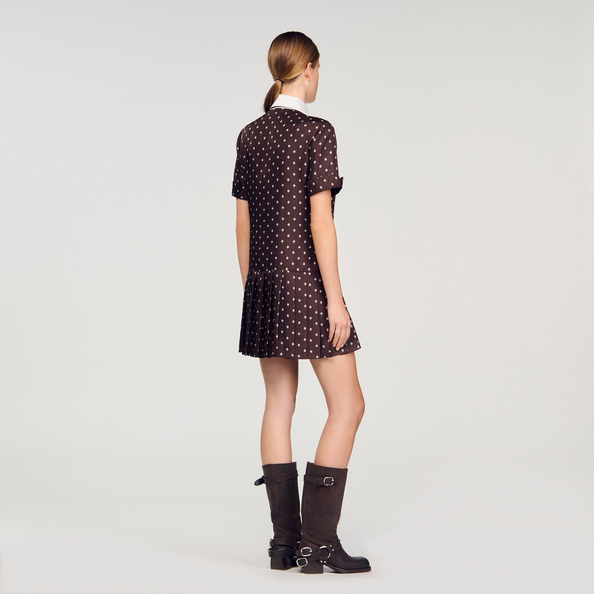 Sandro / Printed satin-effect mini dress Brown / White
