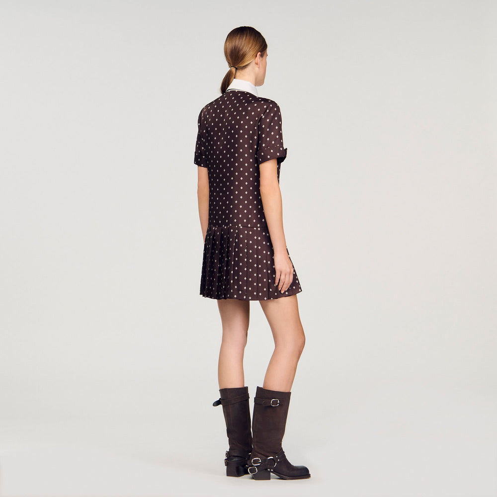 Sandro / Printed satin-effect mini dress Brown / White