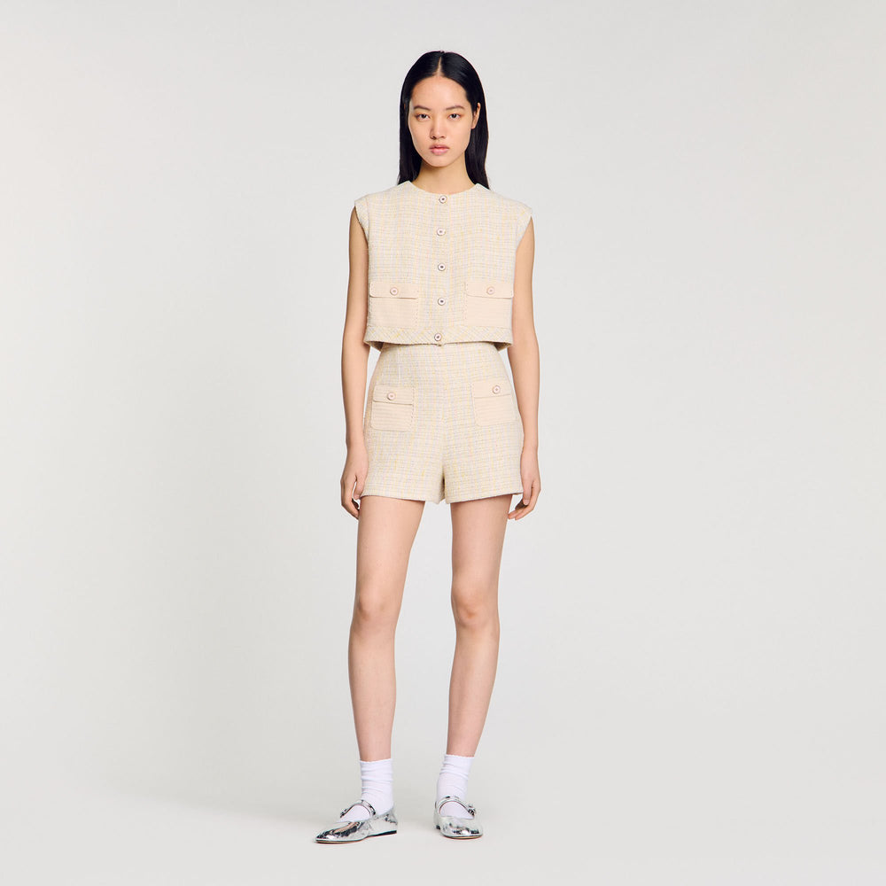 Sandro / Decorative tweed shorts Yellow / Ecru