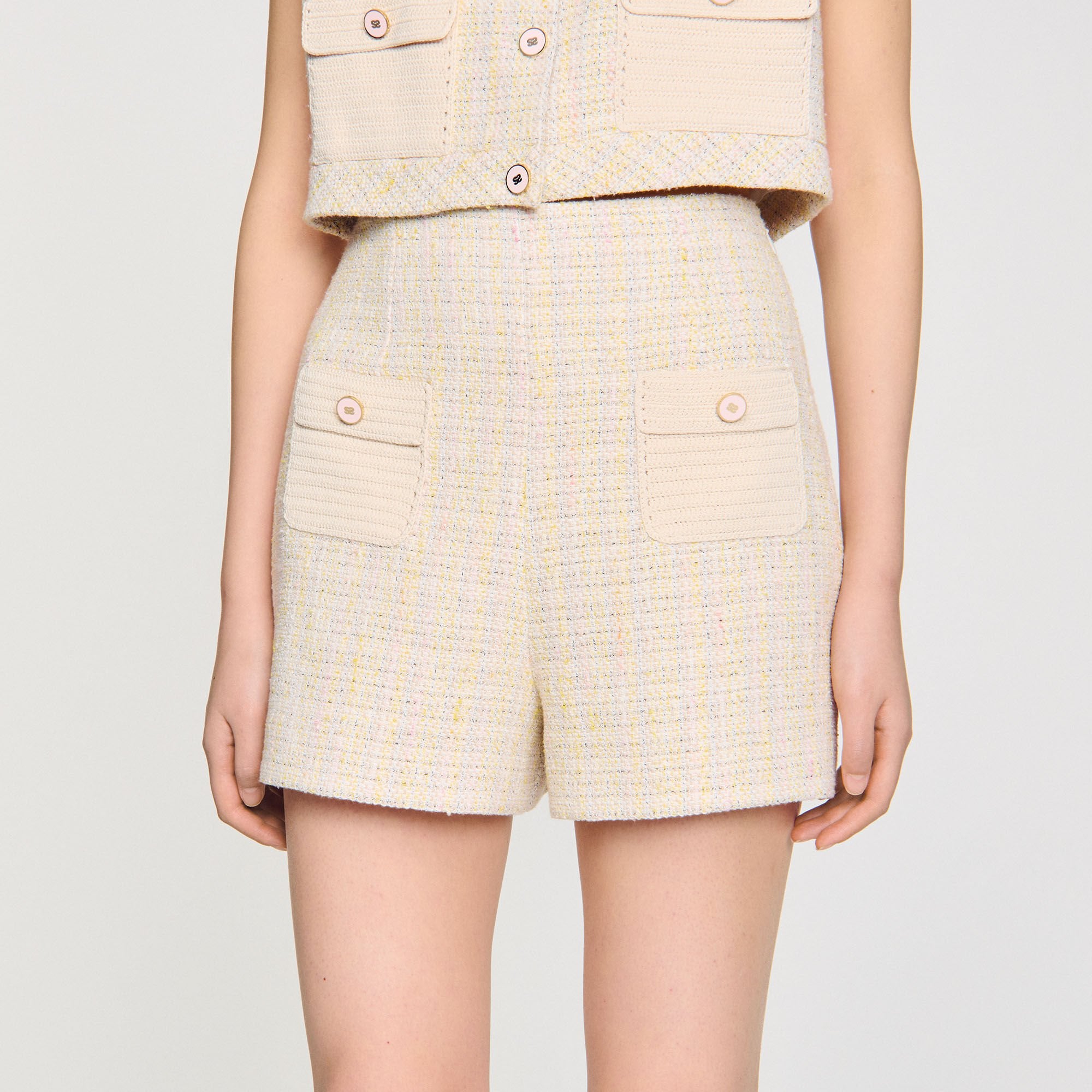 Sandro / Decorative tweed shorts Yellow / Ecru