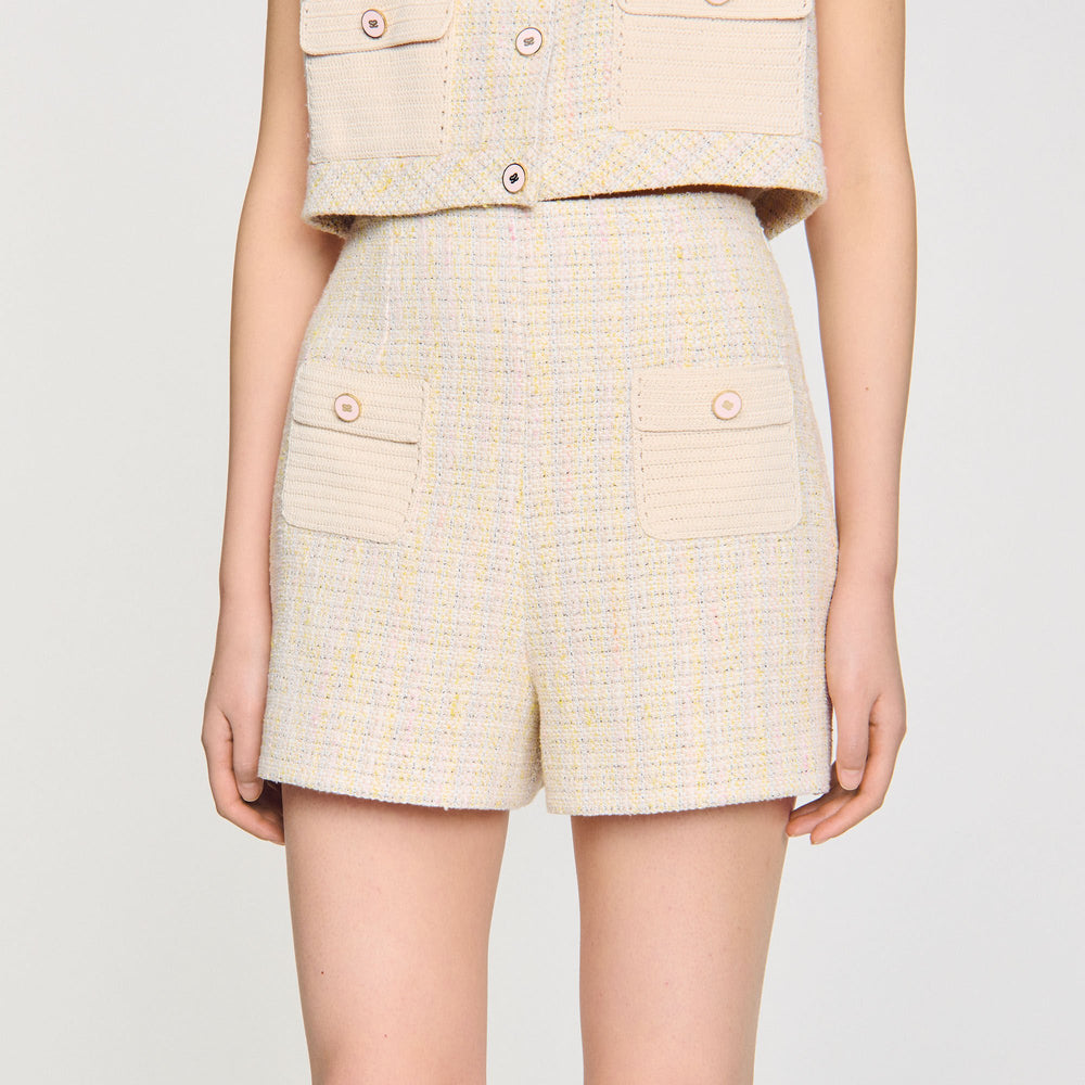 Sandro / Decorative tweed shorts Yellow / Ecru
