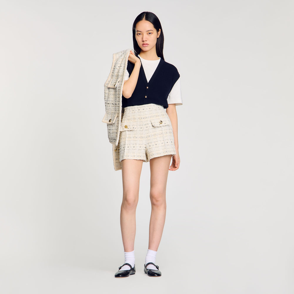Sandro / Decorative tweed shorts Ecru / Lurex