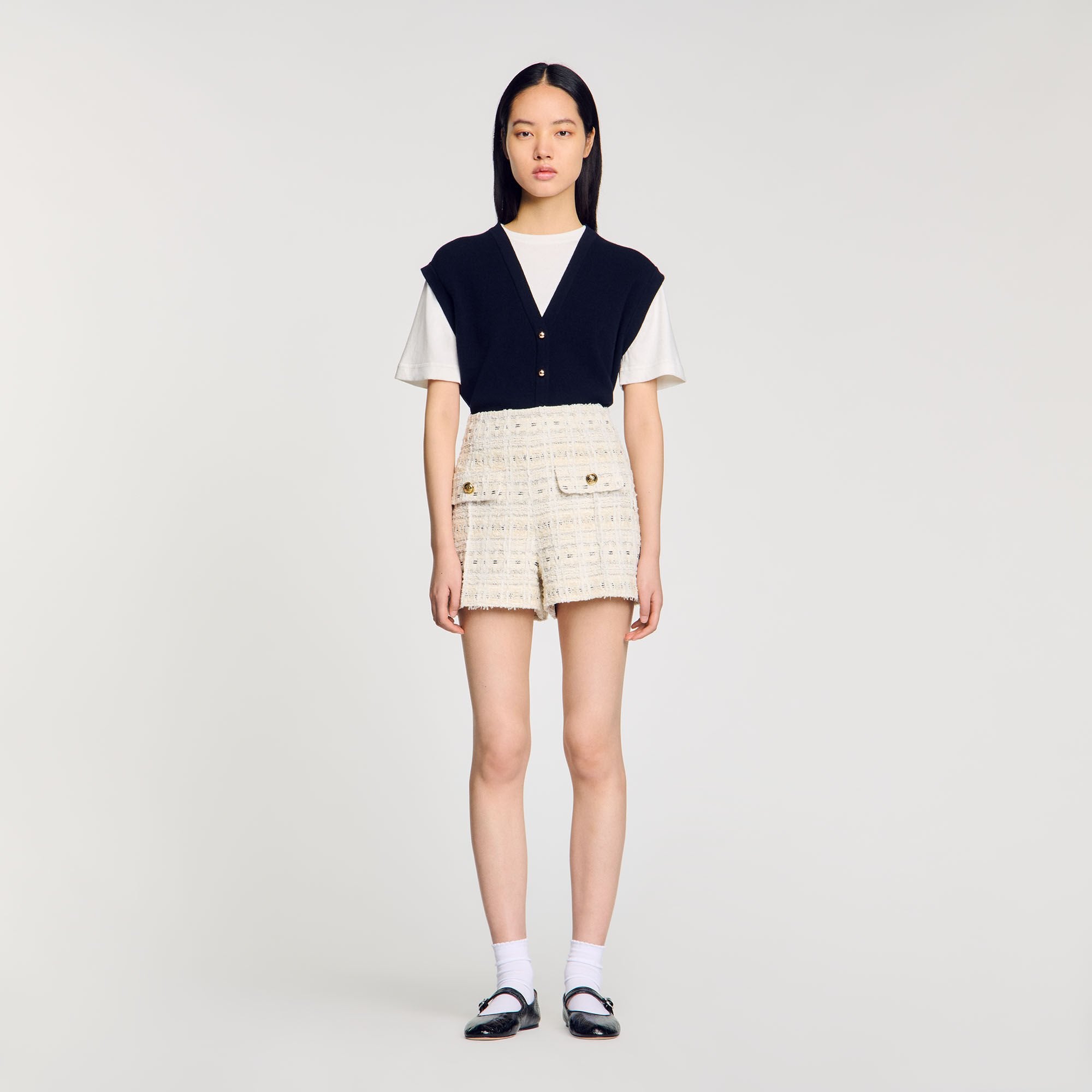 Sandro / Decorative tweed shorts Ecru / Lurex